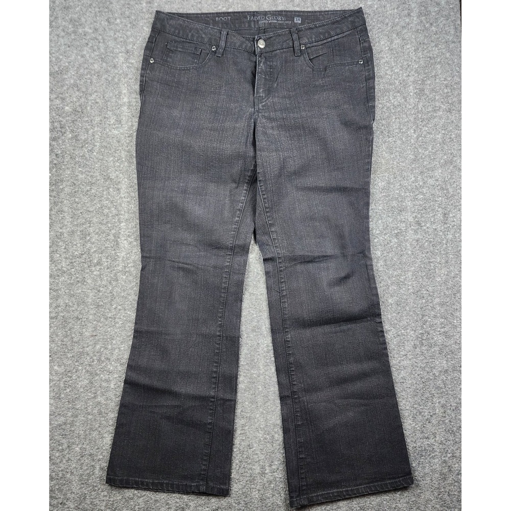 Faded Glory Bootcut Jeans Womens 14P Black Dark Wash Stretch Denim‎ Mid Rise